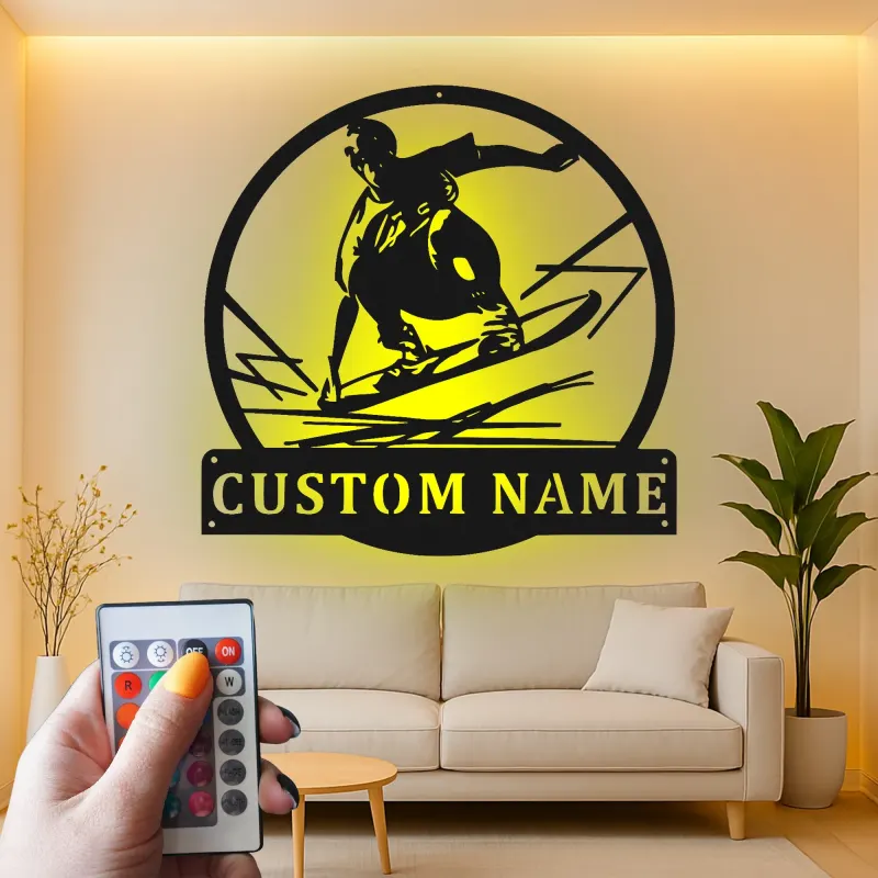 Personalisierte Skateboarder LED Metalltafel | Individuelles Skater Namensschild | Wandkunst für Jugendzimmer & Spielzimmer