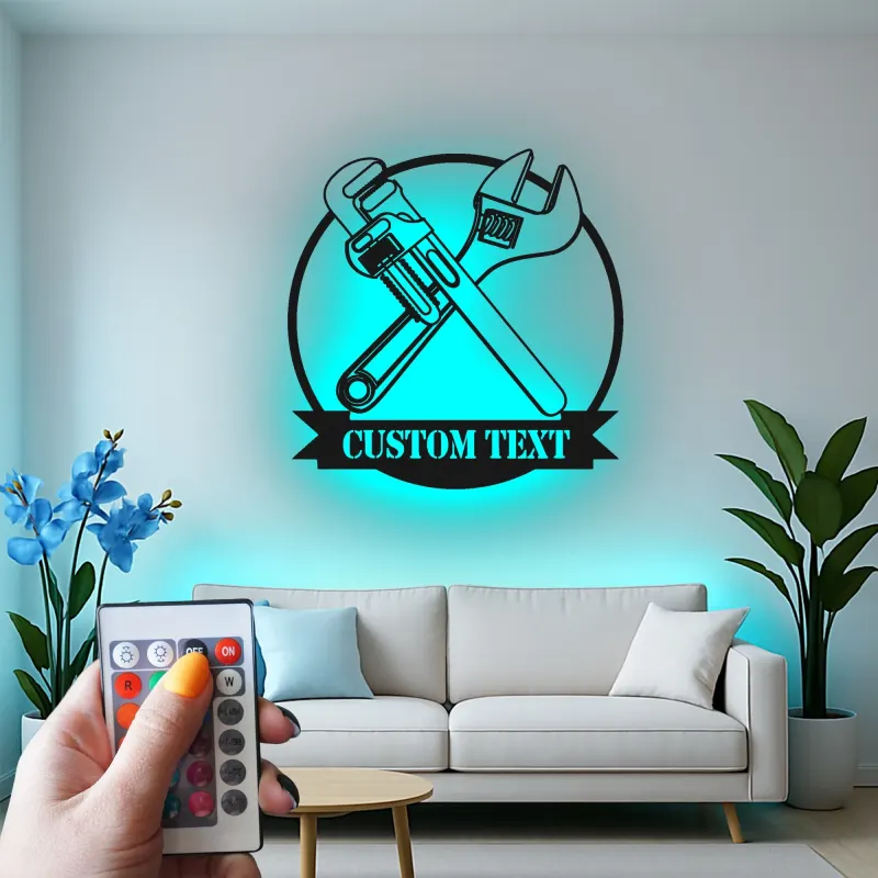 Insegna in metallo LED personalizzata chiave e chiave a tubo regalo per meccanici decorazione garage o laboratorio