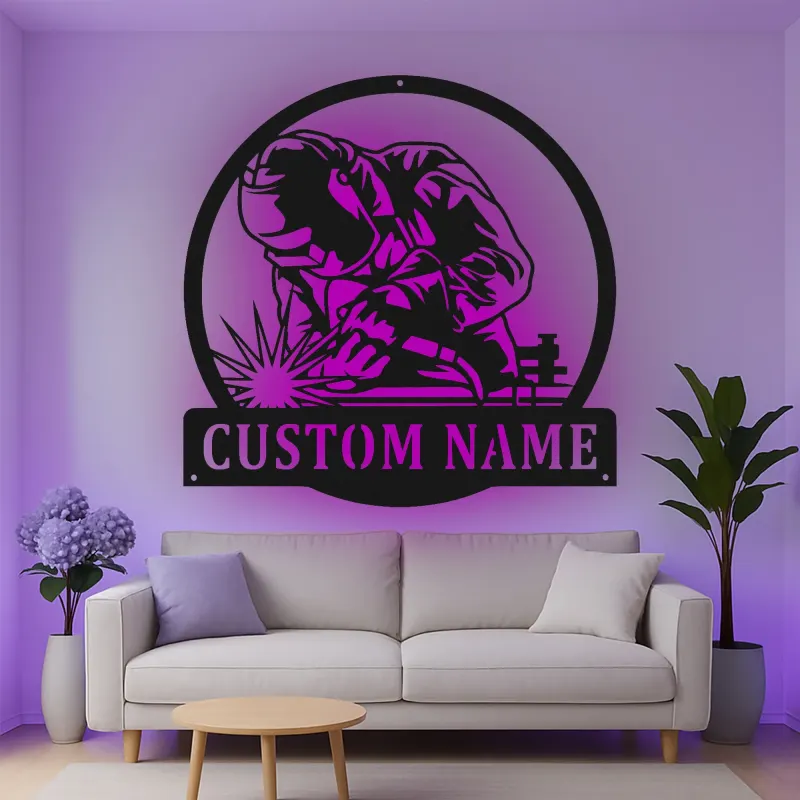 Décoration murale en métal LED personnalisée pour soudeurs - Cadeau de garage pour passionnés de soudure