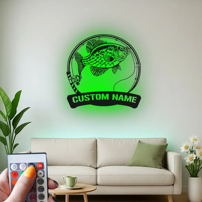Panneau de pêche personnalisé avec LED | Décoration murale en métal sur mesure | Plaque au nom du pêcheur pour maison de lac et chalet
