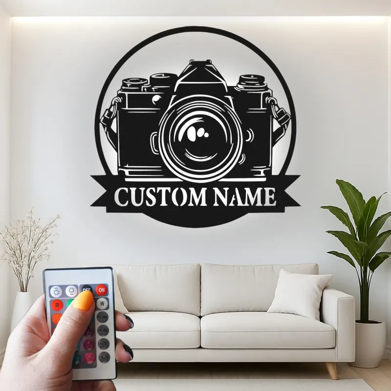 Insegna in metallo LED Camera personalizzata regalo per fotografi decorazione per studio per amanti della fotografia