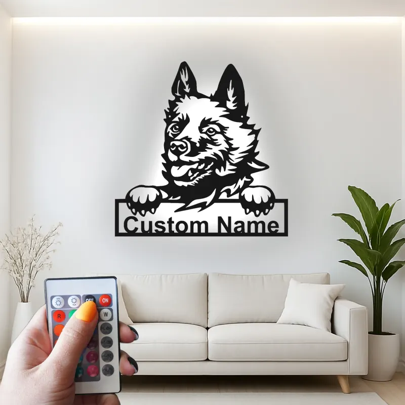 Personalisierte LED-beleuchtete Metall-Wandkunst mit Deutschem Schäferhund – Geschenk für Hundeliebhaber, Wohnzimmerschmuck