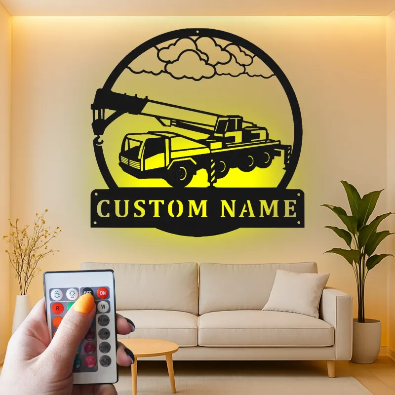 Cartel de metal LED de camión de grúa personalizado, regalo para entusiastas de la construcción, decoración para garaje u oficina