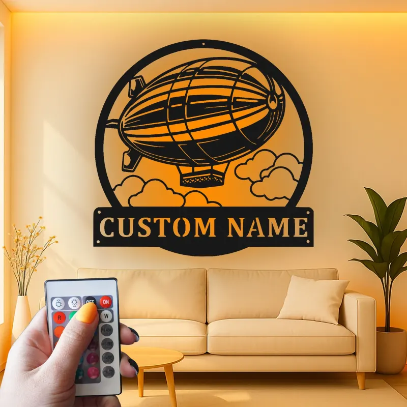 Custom Zeppelin Led Light Metal Wall Art Personalized Aviation Gift for Him Office or Man Cave Decor
