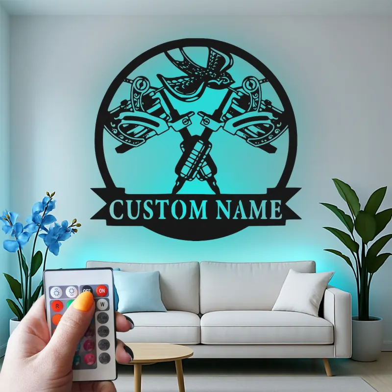 Custom Tattoo Studio Sign | Personalized LED Metal Wall Art | Tattoo Shop Decor & Artist Gift