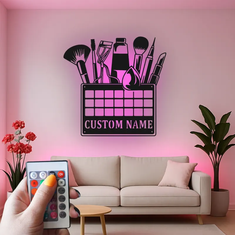 Personalisierte Makeup Artist LED-Schild | Individuelle Metall-Wandkunst für Salon-Dekoration | Beauty-Studio Namensschild | MUA Vanity Licht