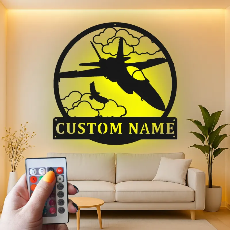 Custom Fighter Jet LED Sign | Metal Aviation Wall Art | Personalized Pilot Gift | Illuminated Man Cave Decor | Aircraft Name Sign