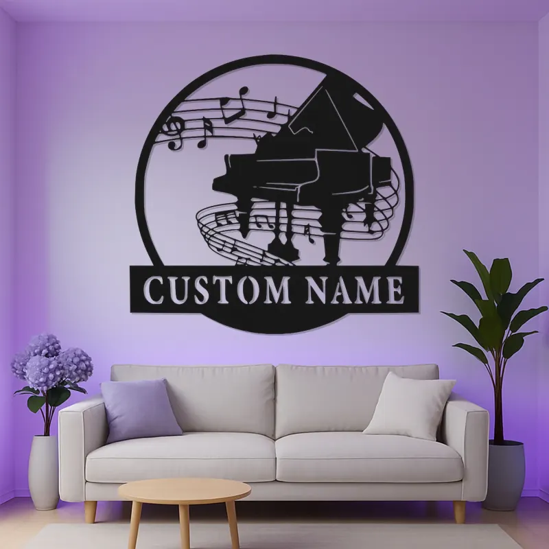 Panneau piano personnalisé avec LED | Décoration murale en métal sur mesure pour salle de musique | Silhouette de piano à queue | Cadeau pour pianiste