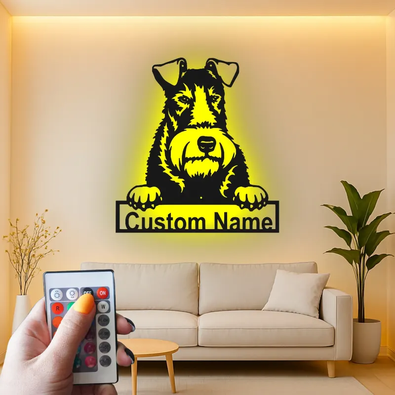 Cartel de metal LED de Schnauzer personalizado, regalo para amantes de los perros, decoración para el salón