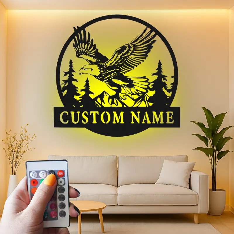 Custom Eagle Led Light Metal Wall Art Personalized Gift for Nature Lovers Rustic Cabin Decor