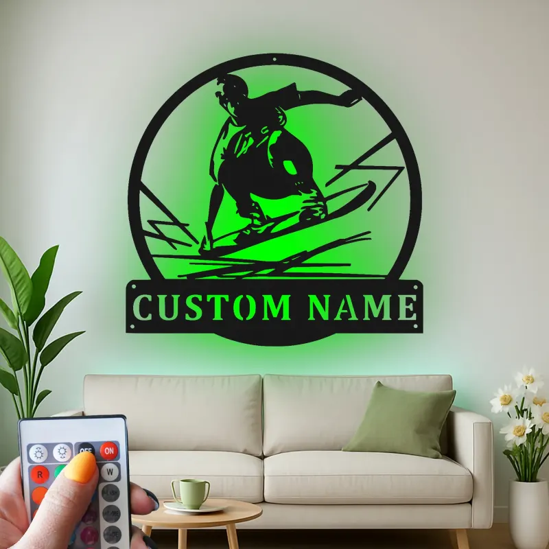 Lumière personnalisée pour skateur | Décoration murale en métal avec nom personnalisé | Cadeau de skateboard pour la décoration de chambre d'ado