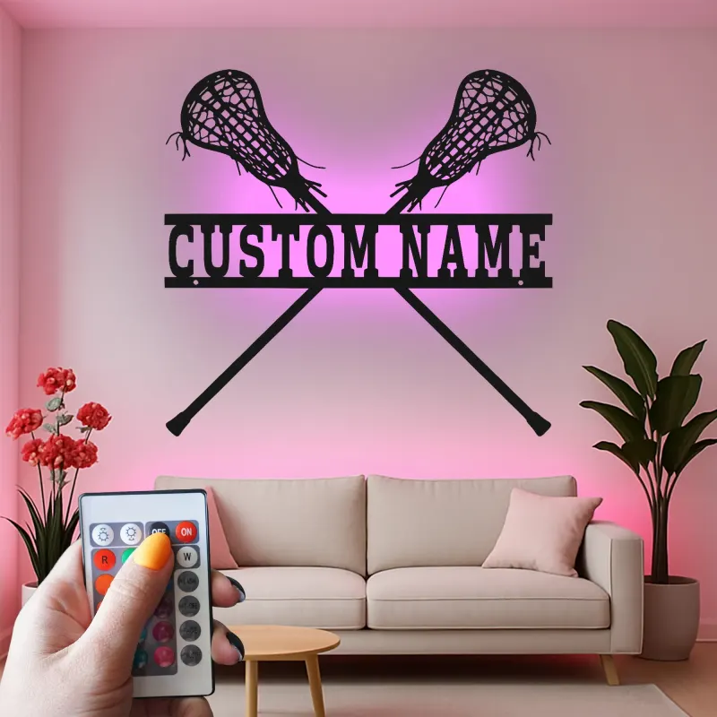 Personalized Lacrosse Sign | LED Metal Wall Art | Custom Name Decor for Player Bedroom | Sports Gift