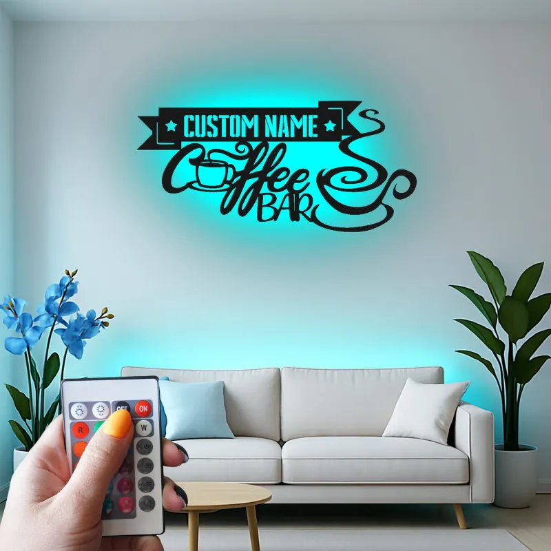 Cartel de metal LED con nombre para bar de café, regalo personalizado para amantes del café, decoración de cocina o café