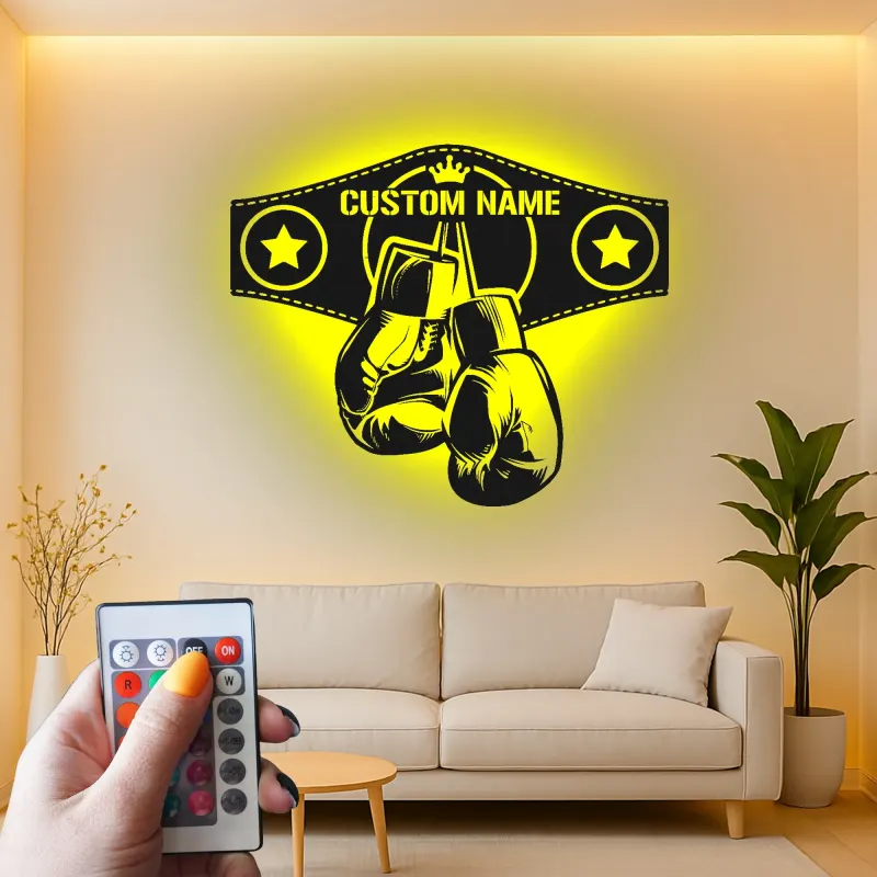 Insegna in metallo personalizzata con cintura di campione di boxe e luce LED regalo unico per pugili decorazione per palestra o man cave