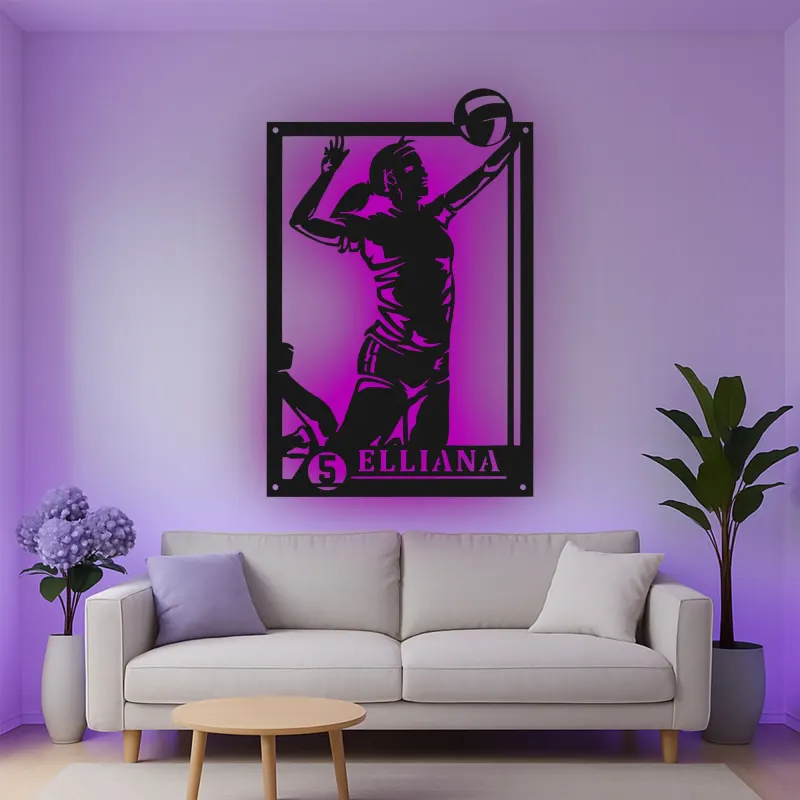 Insegna in metallo personalizzata con luce LED per giocatore di pallavolo - Regalo per atleti e decorazione per stanza sportiva
