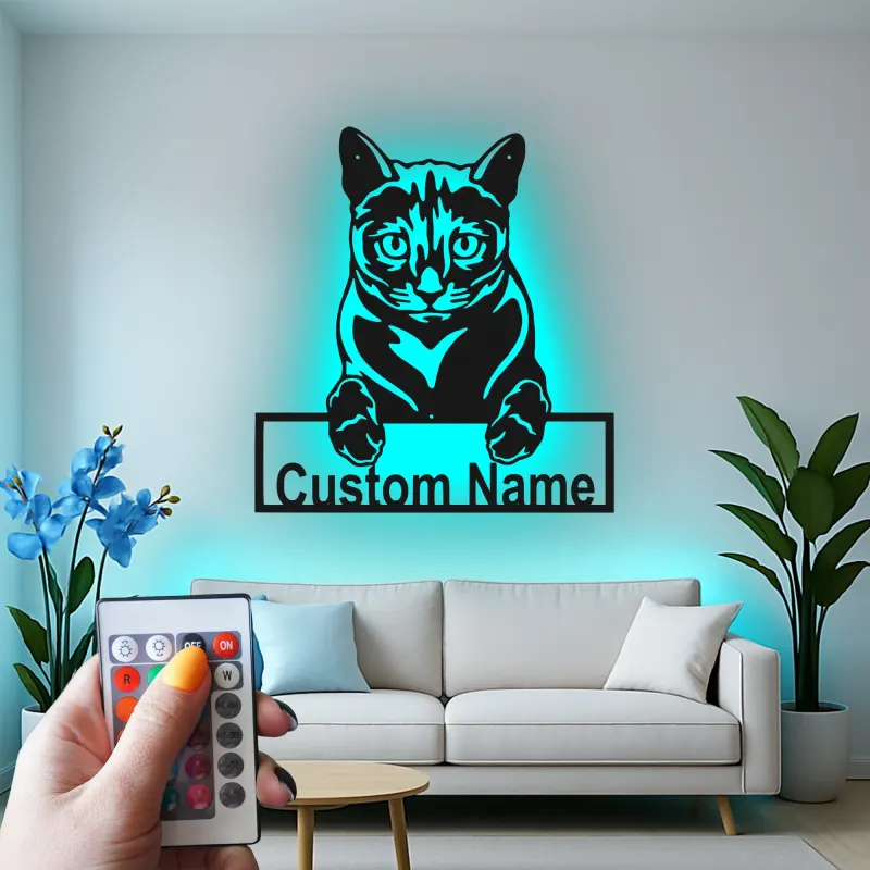 Cartel de metal LED de gato personalizado, regalo para amantes de mascotas, decoración para salón