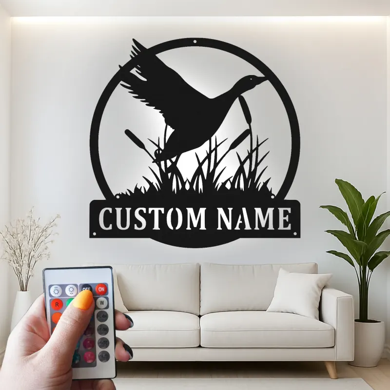 Cartel de metal LED de silueta de pato personalizado Regalo para amantes de la naturaleza Decoración rústica del hogar