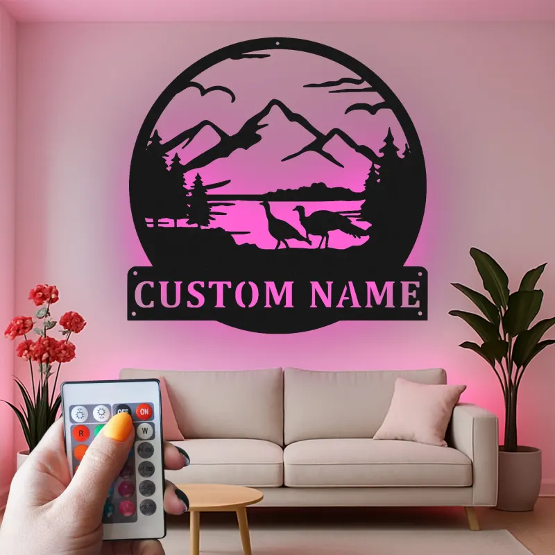 Cartel de metal LED de escena montañosa personalizado, regalo para amante de la naturaleza, decoración de cabaña o refugio
