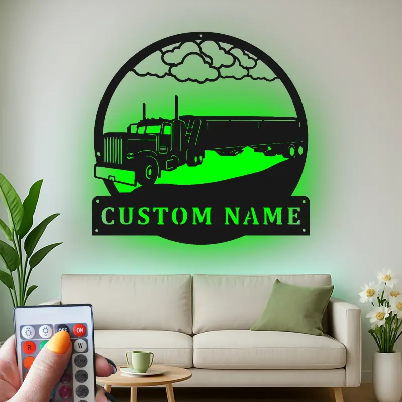 Custom Semi Truck Led Light Metal Wall Art Personalized Gift for Truckers Garage or Man Cave Decor 15