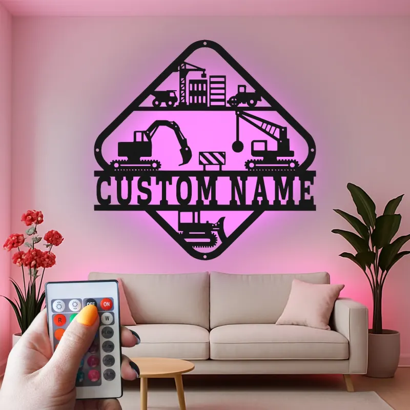 Décoration murale en métal LED de chantier personnalisée, cadeau unique pour les bâtisseurs, décoration de bureau pour les passionnés de construction
