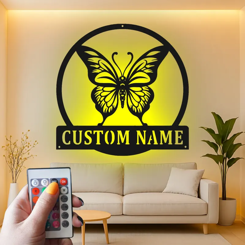Décoration murale en métal personnalisée avec lumière LED en forme de papillon - Cadeau pour les amoureux de la nature, décoration de chambre ou de nursery