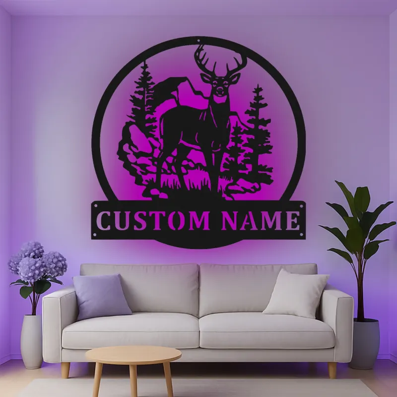 Cartel de metal LED de ciervo personalizado Regalo para cazadores Decoración de cabaña rústica