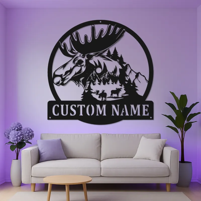 Custom Moose Metal Sign with LED | Personalized Wildlife Wall Art | Rustic Cabin & Lodge Decor for Hunter Gift