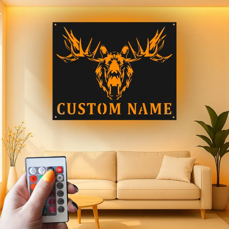 LED Moose Head Metal Sign | Custom Wildlife Wall Art | Personalized Rustic Cabin & Lodge Decor | Hunter Gift Idea