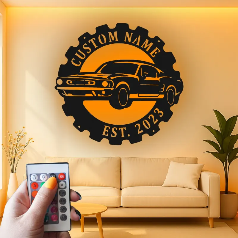 Insegna LED muscle car su misura | Arte da parete in metallo per garage | Arredo auto personalizzato | Regalo vintage per uomo