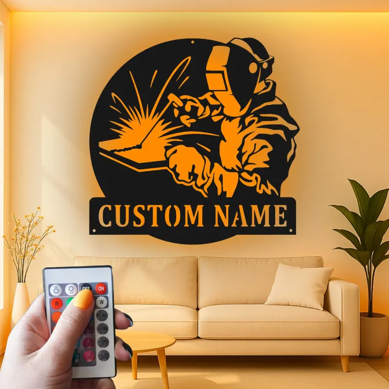 Personalisierte LED-Metall-Wandkunst für Schweißer – Geschenk für Schweißer, Garagen- oder Werkstattdekor