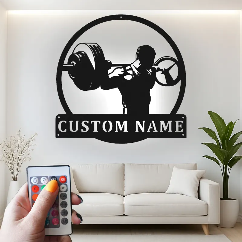 Custom Weightlifter Led Light Metal Wall Art Gym Enthusiast Gift Fitness Room Personalized Decor