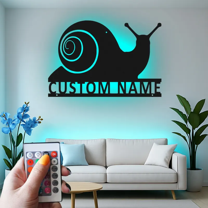 Cartel de metal personalizado de caracol | Decoración mural retroiluminada con LED | Regalo personalizado para jardinero | Decoración para patio y jardín