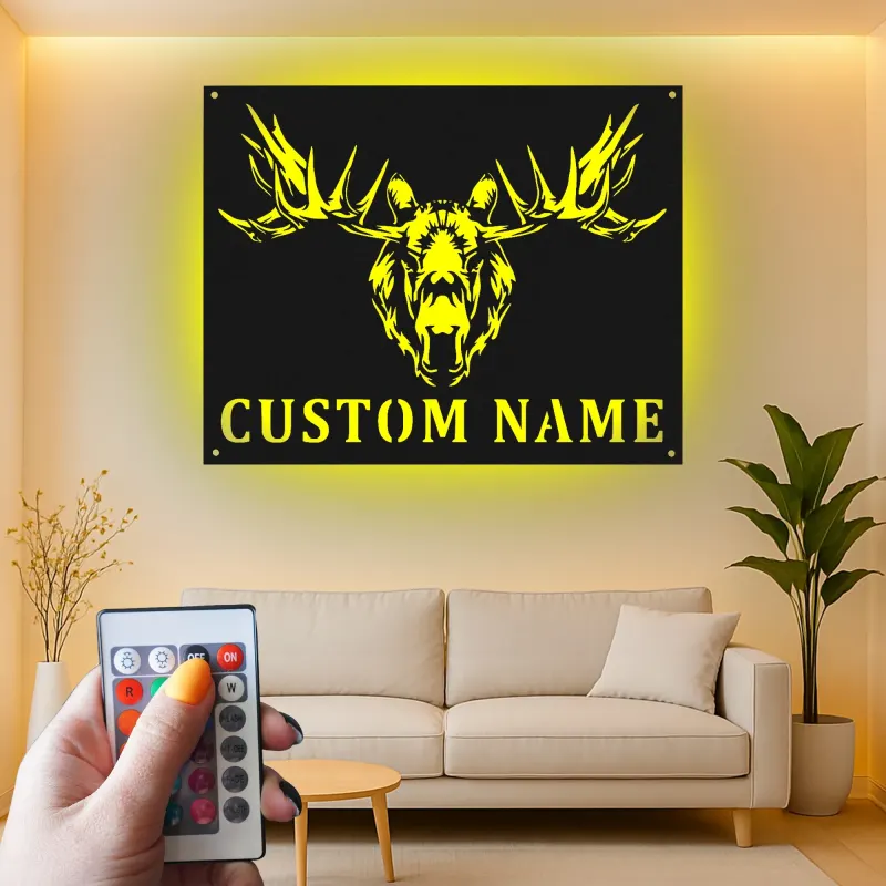 LED Moose Head Metal Sign | Custom Wildlife Wall Art | Personalized Rustic Cabin & Lodge Decor | Hunter Gift Idea