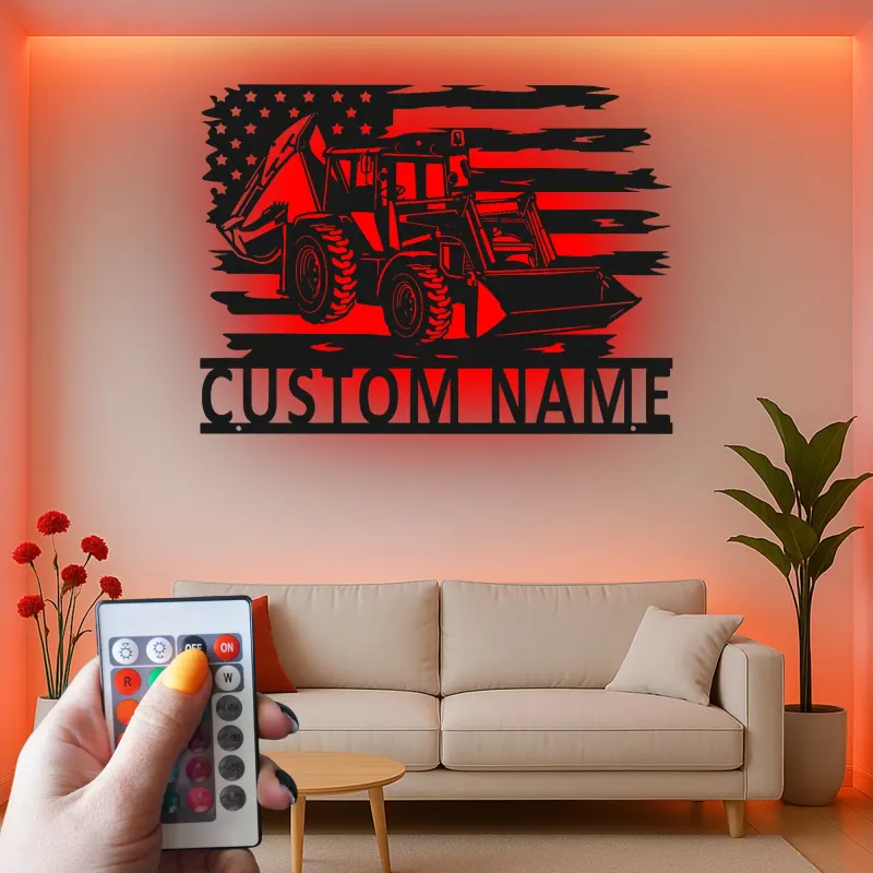 Insegna in metallo LED personalizzata a forma di trattore - Regalo per agricoltori - Decorazione per garage o man cave