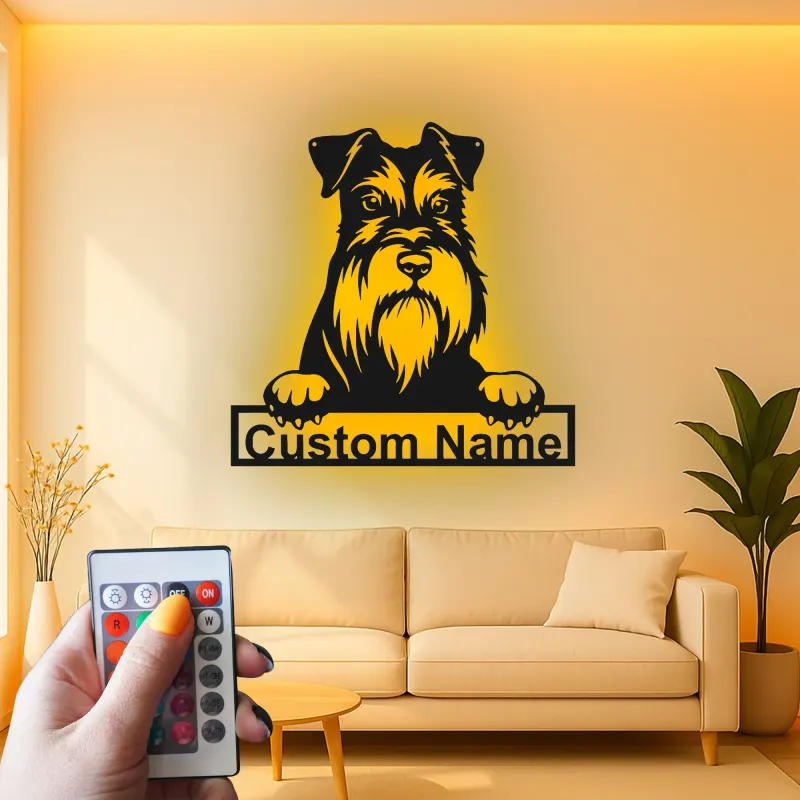 Insegna Personalizzata per Schnauzer | Arte in Metallo LED | Decorazione per Ritratto di Animali | Regalo per Amanti dei Cani