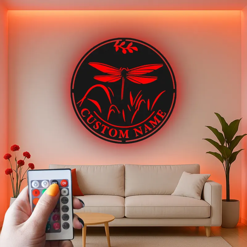 Décoration murale en métal LED personnalisée Libellule Cadeau pour amoureux de la nature Décor de jardin ou patio 1