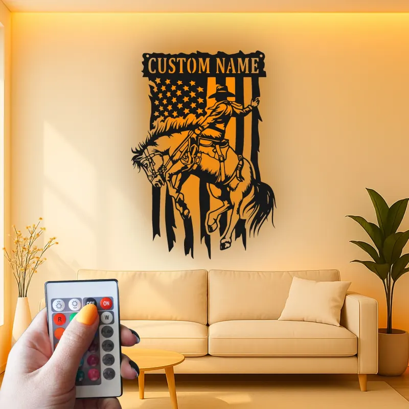 Cartel de metal LED personalizado de vaquero de rodeo decoración occidental regalo para él decoración rústica de cueva de hombre o bar