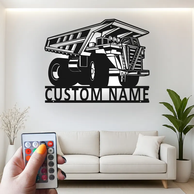 Custom Dump Truck Led Light Metal Wall Art Personalized Gift for Construction Enthusiasts Garage or Kid's Room Decor