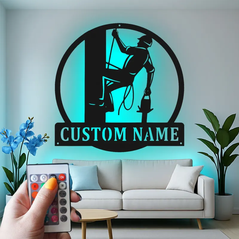 Insegna LED Personalizzata per Lineman | Insegna in Metallo Personalizzata | Regalo per Elettricista | Decorazione per Man Cave