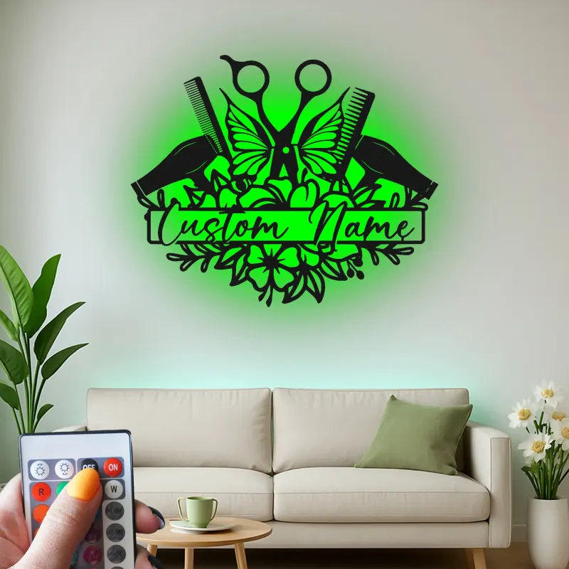 Personalized Hair Stylist Sign | Custom LED Metal Wall Art for Salon Decor | Beauty Studio Nameplate