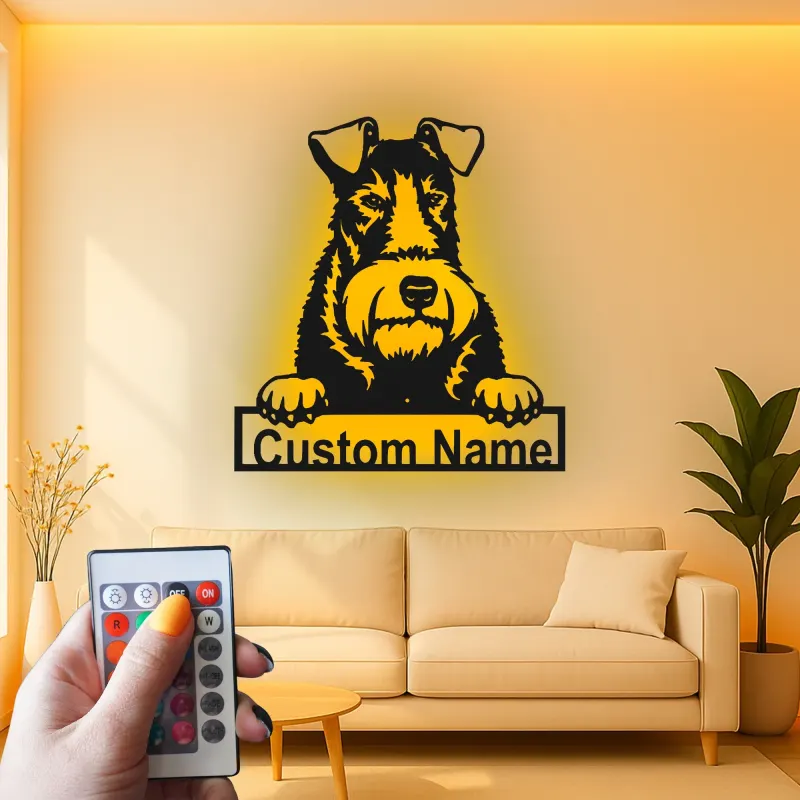 Cartel de metal LED de Schnauzer personalizado, regalo para amantes de los perros, decoración para el salón