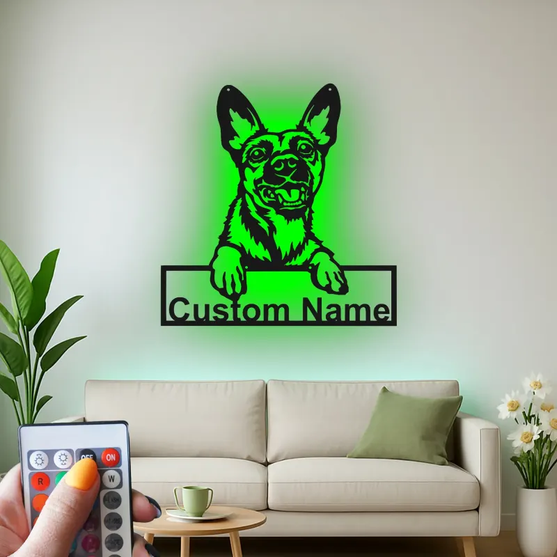 Cartel de metal LED personalizado de pastor alemán, regalo para amantes de los perros, decoración para la sala de estar 1
