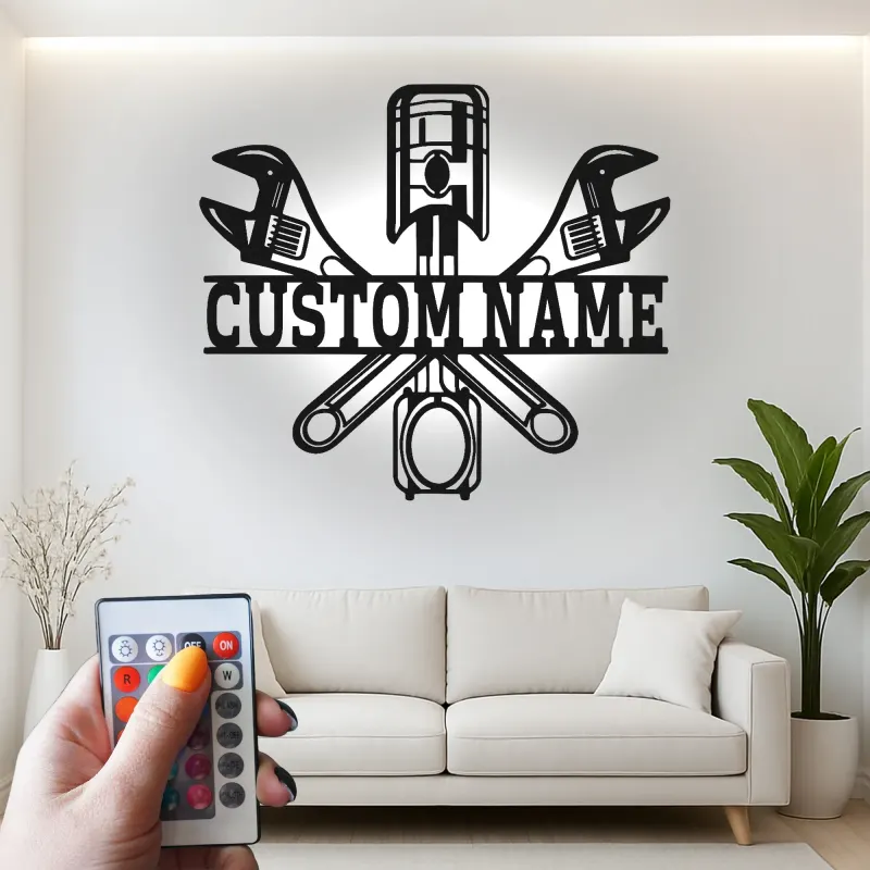 Cartel de metal personalizado de herramientas mecánicas con luz LED regalo para entusiastas de coches decoración de garaje