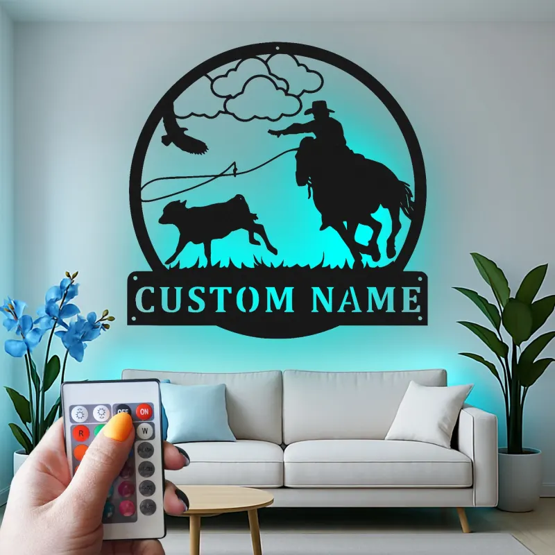 Personalisierte Cowboy-Rodeo-LED-Metall-Wandkunst – Western-Geschenk für Ihn, rustikale Ranch-Deko