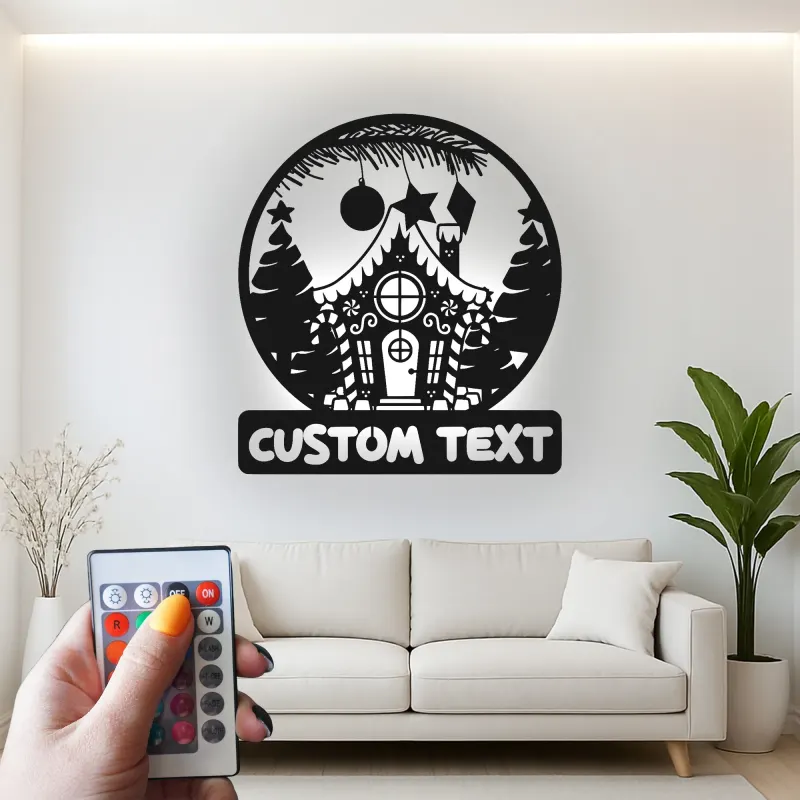 Décoration murale en métal LED personnalisée - Maison en pain d'épice