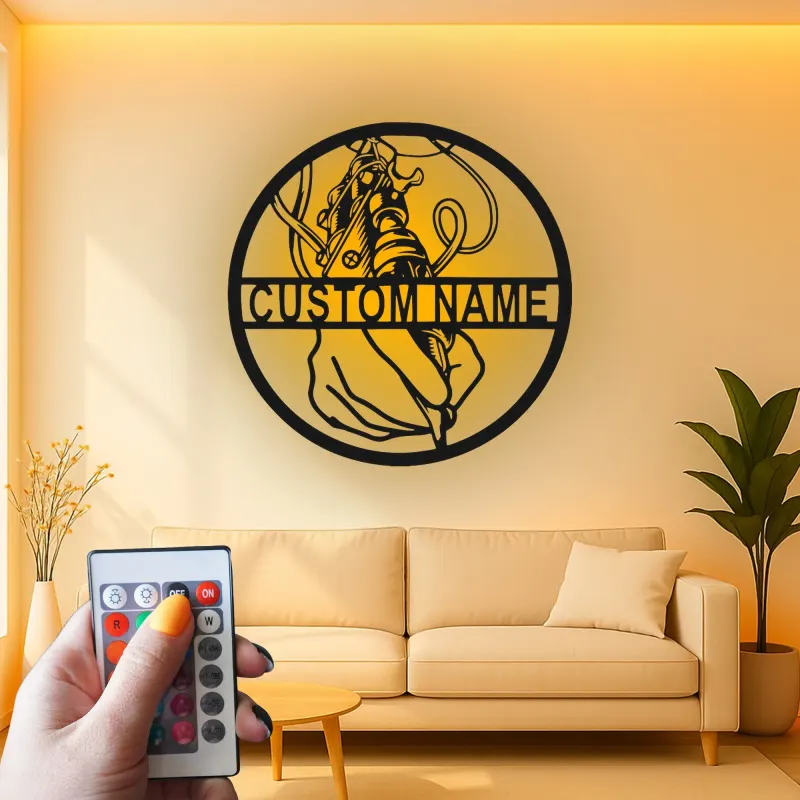 Panneau de Studio de Tatouage Personnalisé | Décoration Murale Métallique LED Personnalisée | Plaque de Nom d'Artiste de Tatouage | Panneau de Bienvenue pour Boutique