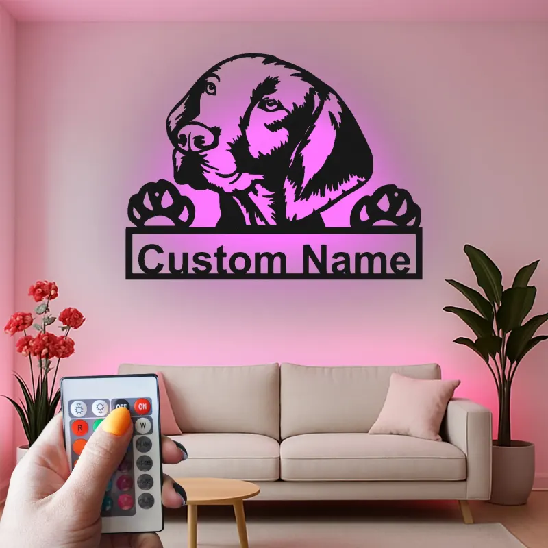 Cartel de metal LED personalizado de Labrador Retriever regalo para amantes de los perros decoración de sala 2