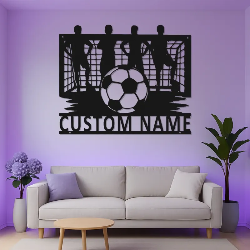Arte mural de metal personalizado de fútbol | Cartel LED con nombre personalizado para habitación de chicos | Regalo para jugador de fútbol | Decoración mural deportiva