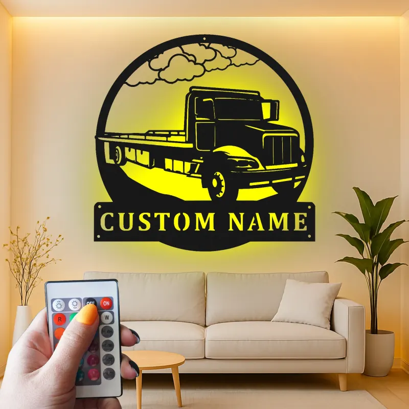 Cartel de metal LED personalizado de camión de plataforma regalo para conductores de camiones decoración de garaje u oficina