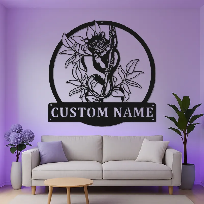 Insegna Nome Lemure Personalizzata | Arte in Metallo LED per Nursery a Tema Giungla | Decorazione Faunistica Personalizzata | Luce per Stanza Bambini Boho
